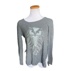 Womens Xhiliration Owl Waffle Knit Thermal Long Sleeve Sleepware Pajama Top  XS